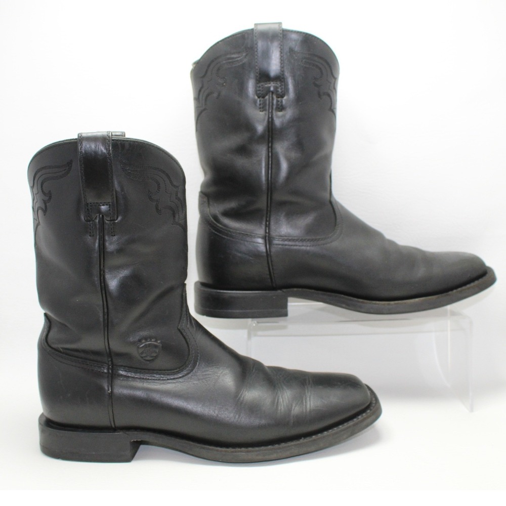 Ariat Vintage Mens Black Leather Wide Square Toe Roper Western Cowboy Boots 9.5D